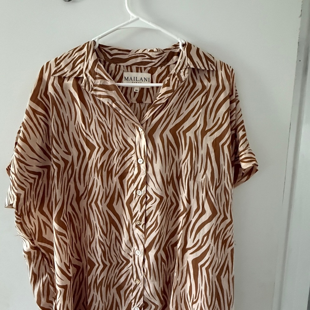 Milani Brown and Cream Zebra Print Shirt